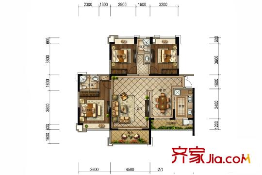 美城云庭4棟標(biāo)準(zhǔn)層A戶型  3室2廳2衛(wèi)1廚