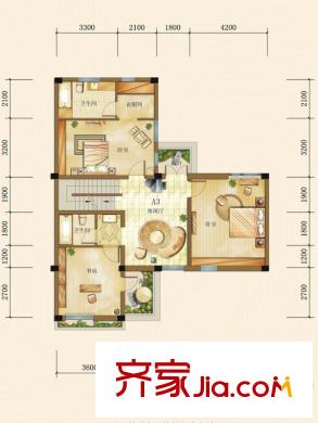 瑞升橄欖山一期聯(lián)排1棟A3戶型2層 3室3廳3衛(wèi)1廚
