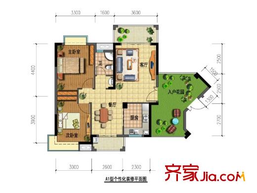 青南美灣一期1、2、3棟標(biāo)準(zhǔn)層A1戶型（售罄） 2室2廳1衛(wèi)1廚