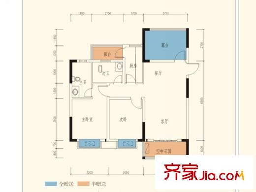 濱河景秀二期8號(hào)樓標(biāo)準(zhǔn)層A3戶型 2室2廳2衛(wèi)1廚