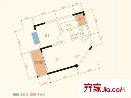 濱河景秀二期3號(hào)樓標(biāo)準(zhǔn)層C2戶型 1室2廳1衛(wèi)1廚
