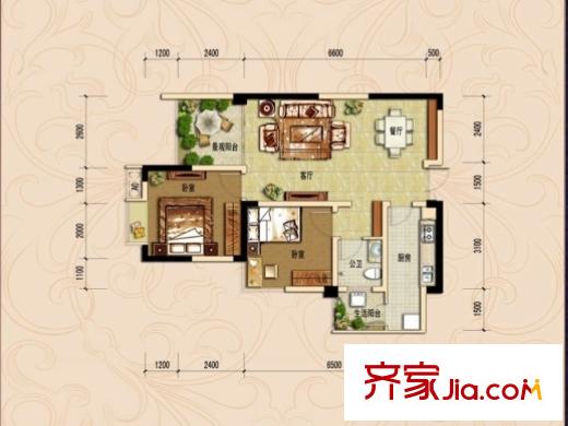 歌德堡2號(hào)樓標(biāo)準(zhǔn)層C3戶型 2室2廳1衛(wèi)1廚