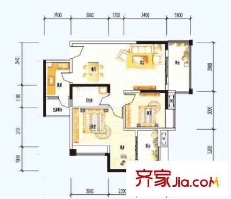 金海岸星月灣2號樓G型花園三居（售罄） 2室2廳1衛(wèi)