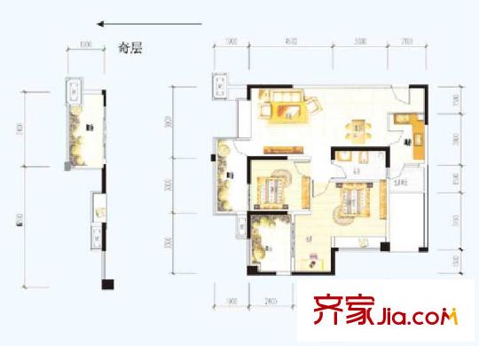 金海岸星月灣2號樓D型闊景三居（售罄） 2室2廳1衛(wèi)