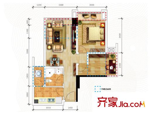 時代睿城一期2棟標準層C1/3戶型（售罄） 2室2廳1衛(wèi)1廚