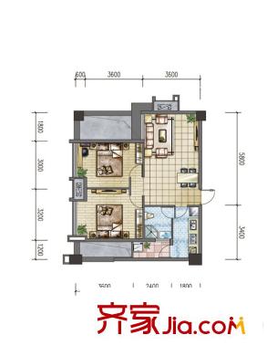 尚港領地一期2號樓公寓D戶型 2室1廳1衛(wèi)1廚