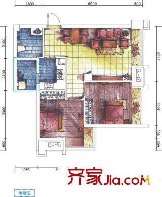 尚港領地二期4號樓標準層C戶型 2室2廳1衛(wèi)1廚