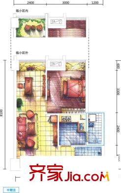 尚港領地二期4號樓標準層B戶型 1室1廳1衛(wèi)1廚