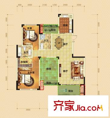 香博城一期二批次12號樓標準層A-4戶型 3室2廳2衛(wèi)1廚