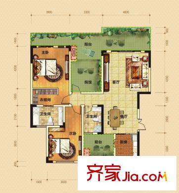 香博城一期二批次13號樓標準層C-2戶型 3室2廳2衛(wèi)1廚