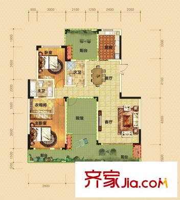 香博城一期二批次12號樓標準層A-2戶型 3室2廳2衛(wèi)1廚