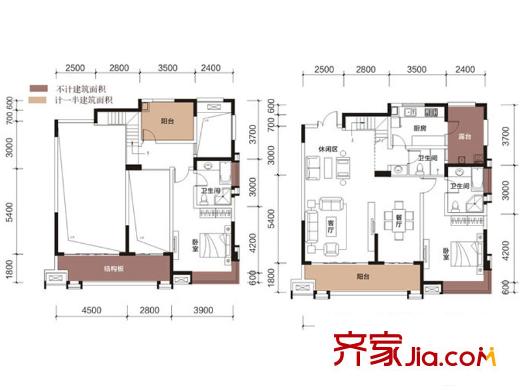 保利貝森公館一期2-5號樓標(biāo)準(zhǔn)層2-A型 2室3廳3衛(wèi)1廚