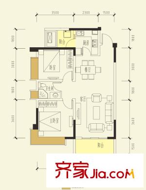 保利貝森公館一期2-5號樓標(biāo)準(zhǔn)層5-A（2）戶型（售罄) 2室2廳1衛(wèi)1廚