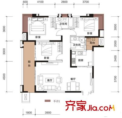 保利貝森公館一期2-5號樓標(biāo)準(zhǔn)層2-B’戶型 3室2廳2衛(wèi)1廚
