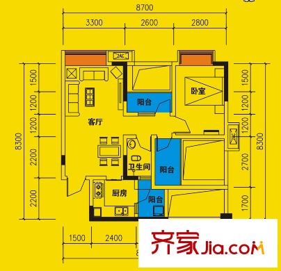 友盛幸福居一期1、2號(hào)樓標(biāo)準(zhǔn)層G戶型 3室2廳1衛(wèi)1廚