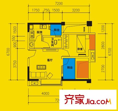友盛幸福居一期1、2號(hào)樓標(biāo)準(zhǔn)層H1戶型 2室1廳1衛(wèi)1廚