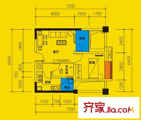 友盛幸福居一期1、2號(hào)樓標(biāo)準(zhǔn)層H戶型 1室2廳1衛(wèi)1廚