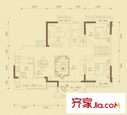 金都華府1、2號(hào)樓標(biāo)準(zhǔn)層C-3戶型（售罄） 3室2廳1衛(wèi)1廚