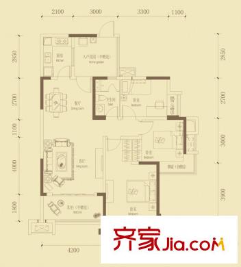 金都華府4號(hào)樓標(biāo)準(zhǔn)層B-3戶型（售罄） 3室2廳1衛(wèi)1廚