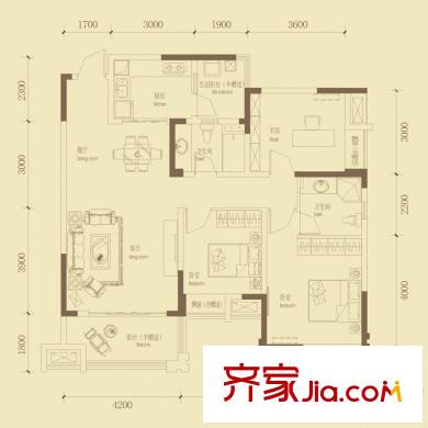 金都華府1、2號(hào)樓標(biāo)準(zhǔn)層C-2戶型 3室2廳2衛(wèi)1廚