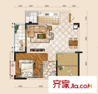 觀瀾國(guó)際二期1號(hào)樓標(biāo)準(zhǔn)層B3戶型 2室2廳1衛(wèi)1廚