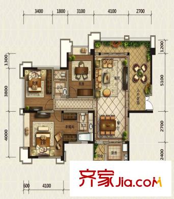 美城云庭1號(hào)樓標(biāo)準(zhǔn)層C戶型 3室2廳2衛(wèi)1廚