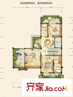 瑞升橄欖山一期聯(lián)排3棟A2-2戶型2層 3室3廳3衛(wèi)1廚