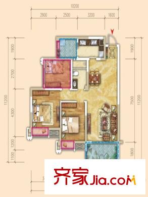 天府美岸一期1號樓標準層A4戶型 2室2廳1衛(wèi)1廚