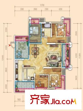 天府美岸一期1號樓標準層C3戶型 3室2廳2衛(wèi)