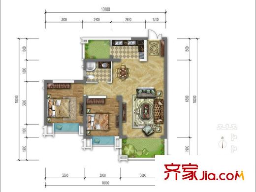 錦城南府標(biāo)準(zhǔn)層F戶型【售罄】 2室2廳1衛(wèi)1廚
