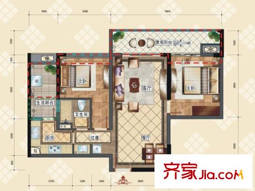 中德英倫城邦一期K區(qū)1、2號(hào)樓3-33層 H戶型（售罄） 2室2廳1衛(wèi)1廚