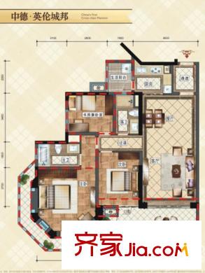中德英倫城邦一期K區(qū)1、2號(hào)樓4-26（層）V戶型（售罄） 3室2廳2衛(wèi)1廚