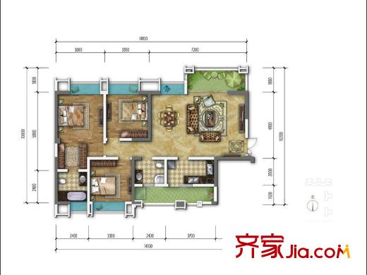 錦城南府標(biāo)準(zhǔn)層G戶型 3室2廳2衛(wèi)1廚