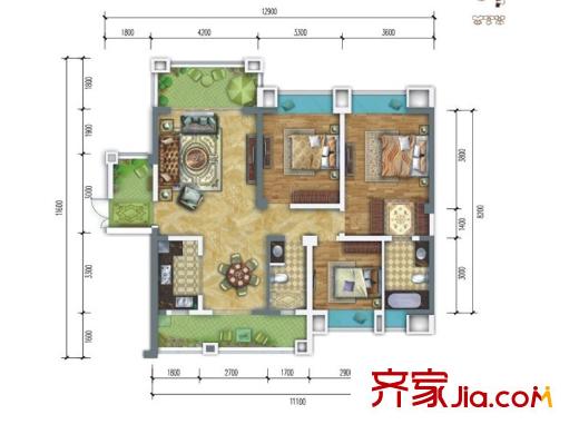 錦城南府標(biāo)準(zhǔn)層D戶型 3室2廳2衛(wèi)1廚