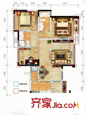 時代睿城一期1、4-6、8棟標準層A2戶型 3室2廳2衛(wèi)1廚