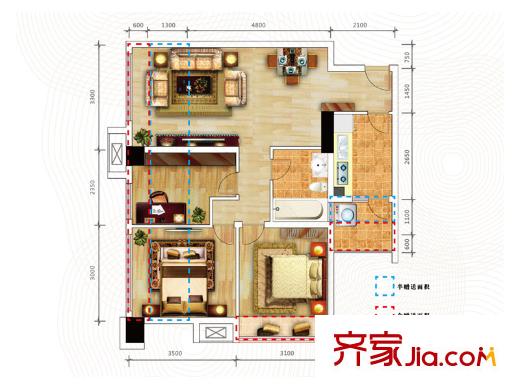 時代睿城一期2棟標準層C3戶型 2室2廳1衛(wèi)1廚