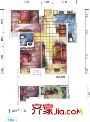 尚港領地二期4號樓標準層E戶型 2室2廳1衛(wèi)1廚