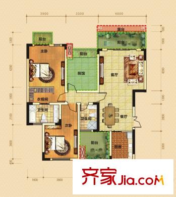 香博城一期二批次13號樓標準層C-4戶型 3室2廳2衛(wèi)1廚