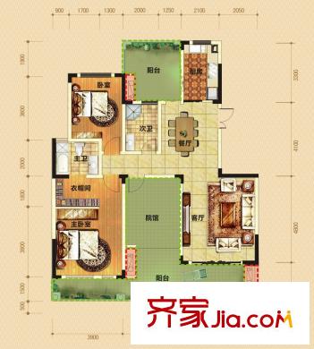香博城一期二批次13號樓標準層A1-2戶型 3室2廳2衛(wèi)1廚