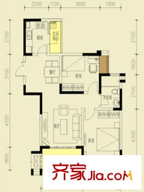 保利貝森公館一期1號樓標(biāo)準(zhǔn)層1-C型 2室2廳1衛(wèi)1廚