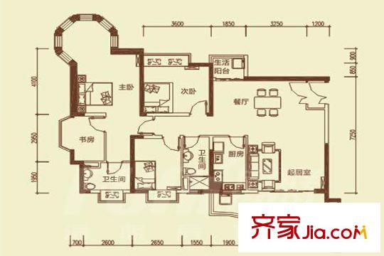 恒大城四期4期59-61棟標準層01戶型 2室2廳2衛(wèi)