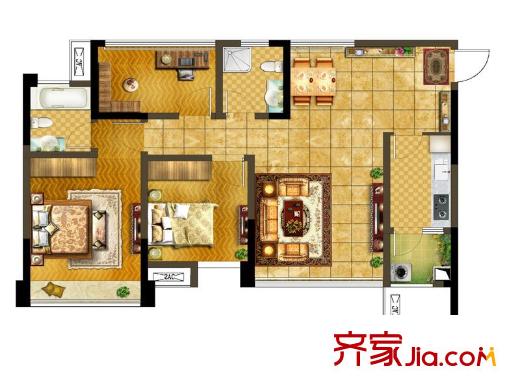 金堂金融中心一期9號樓標(biāo)準(zhǔn)層D2戶型 3室2廳2衛(wèi)1廚