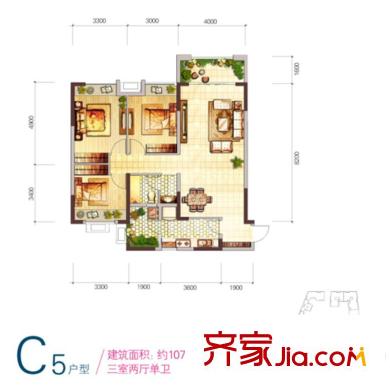 雙都會一期3號樓標準層C5戶型（售罄） 2室2廳1衛(wèi)1廚