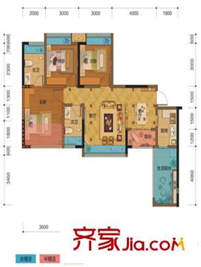 盛源學府名城1期7、8棟標準層D2戶型 3室2廳2衛(wèi)