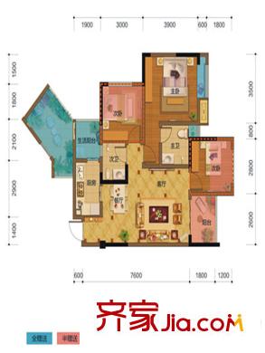 盛源學府名城1期3、5、6棟B1偶數(shù)層戶型 3室2廳2衛(wèi)
