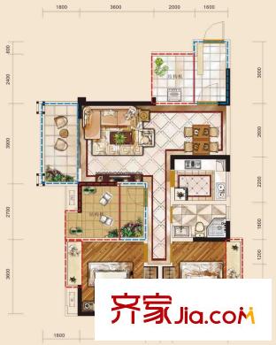 觀瀾國(guó)際二號(hào)樓標(biāo)準(zhǔn)層C1-6戶型 3室2廳1衛(wèi)1廚