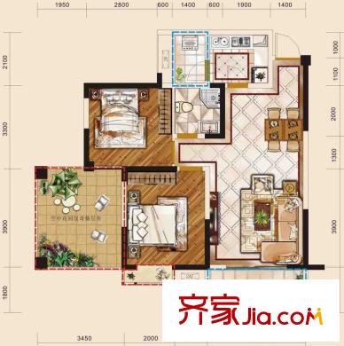 觀瀾國(guó)際二號(hào)樓奇數(shù)層C2-2戶型 2室2廳1衛(wèi)1廚
