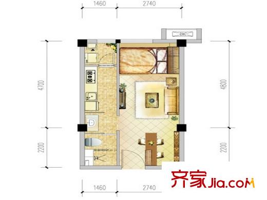 藍光COCO金沙二期6號樓標(biāo)準(zhǔn)層D2戶型（售罄） 1室1廳1衛(wèi)