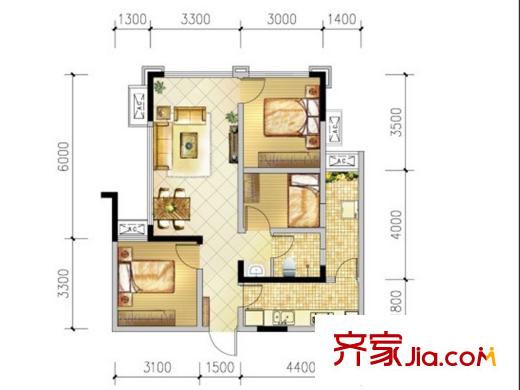 藍光COCO金沙二期2號樓、5號樓、7號樓A1戶型（售罄） 3室2廳1衛(wèi)1廚