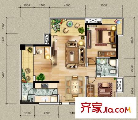 水岸匯景一期1C區(qū)12棟標(biāo)準(zhǔn)層C3a戶型 2室2廳1衛(wèi)1廚